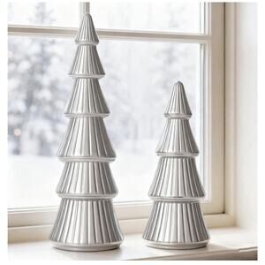 Wooden Christmas Tree Figurine, Tabletop Silver Tree Figurine, Set of 2 New